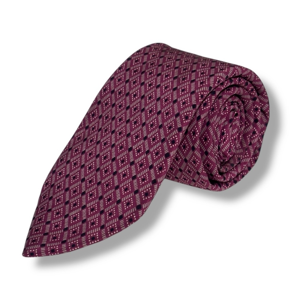 VALENTINO UOMO Merlot Silk Print Tie with All Over Diamond Pattern VINTAGE